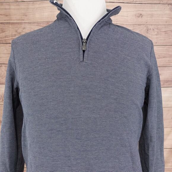 BOSS Hugo Boss Sweater Mens Medium Blue Stripe 1/4 Zip Regular Fit Cotton - Picture 1 of 11